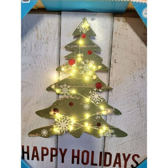 Holiday time happy holidays light-up Xmas tree sign decor - Picture 2 of 7